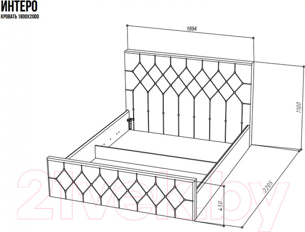 Изображение товара Каркас кровати НК Мебель Интеро 180x200 / 72306786 (велюр мята)