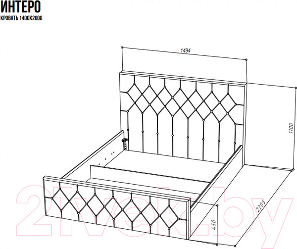 Изображение товара Каркас кровати НК Мебель Интеро 140x200 / 72306764 (велюр серый)