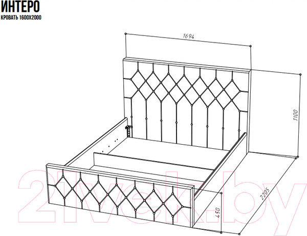 Каркас кровати НК Мебель Интеро 160x200 / 72306776 (велюр шоколад) — фото 6
