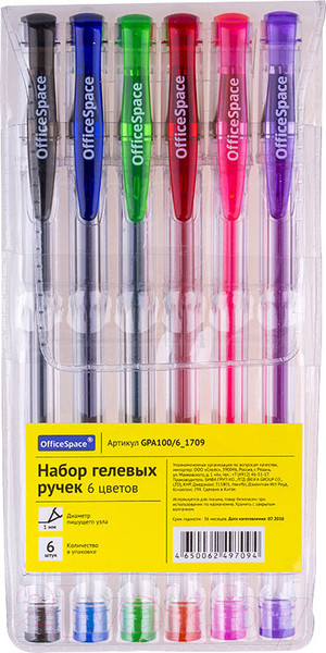 Изображение товара Набор гелевых ручек OfficeSpace GPA100/6_1709 (6цв)