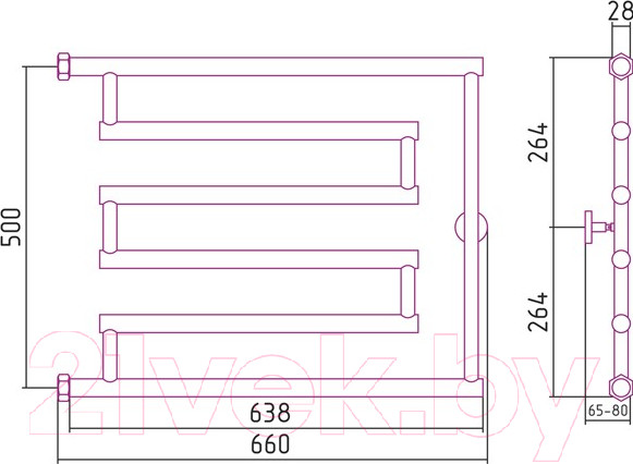 Изображение товара Полотенцесушитель водяной Сунержа High-Tech L+ 50x65 / 00-4052-5065