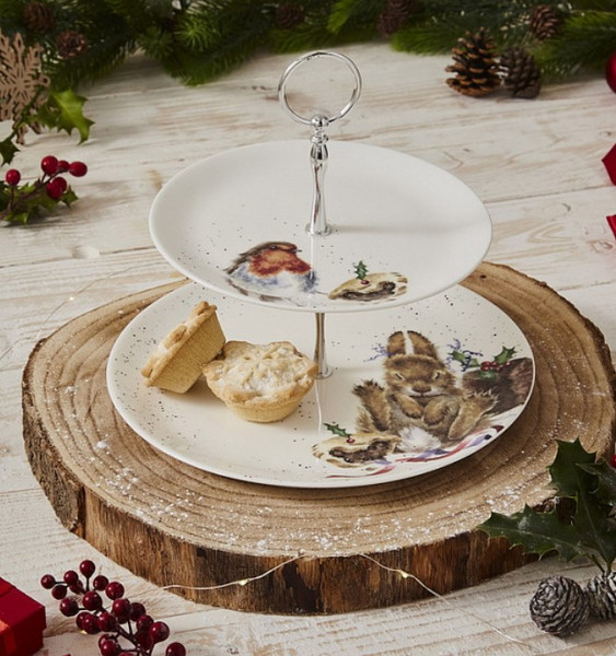 Изображение товара Ваза-этажерка Royal Worcester Wrendale Designs. Christmas / WNA4375-XG (зарянка/заяц)