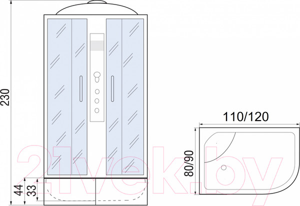 Изображение товара Душевая кабина RIVER Dunay XL 120/90/44 TH R