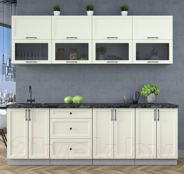 Изображение товара Кухонный гарнитур Интерлиния Тренд 2.4В (белый/белый/кастилло темный)