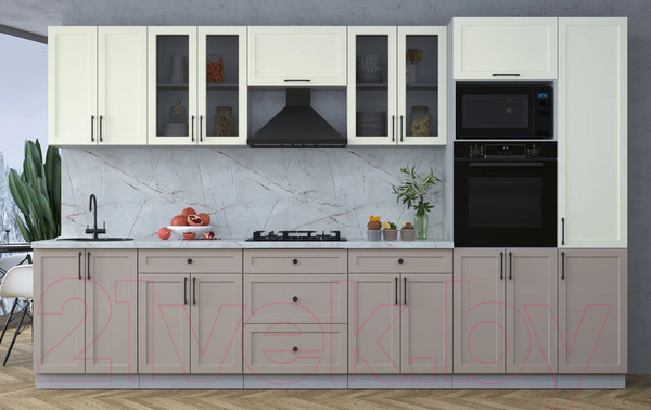 Изображение товара Кухонный гарнитур Интерлиния Тренд 3.4В (луна/белый/серый каспий)