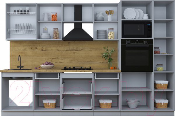 Изображение товара Кухонный гарнитур Интерлиния Тренд 3.2В (луна/белый/серый каспий)