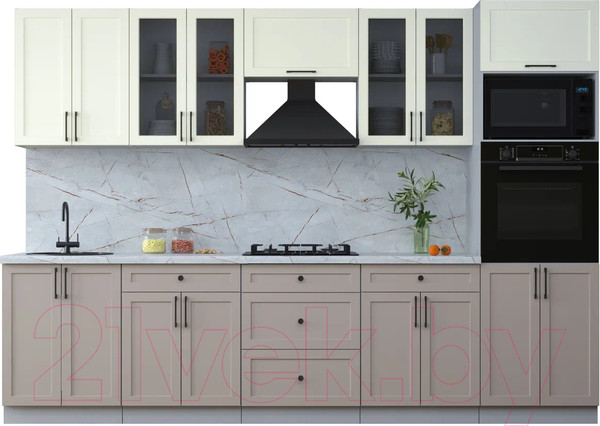 Изображение товара Кухонный гарнитур Интерлиния Тренд 3.0В (луна/белый/серый каспий)