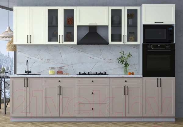 Изображение товара Кухонный гарнитур Интерлиния Тренд 3.0В (луна/белый/серый каспий)