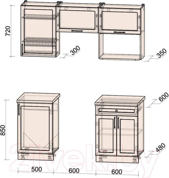 Изображение товара Кухонный гарнитур Интерлиния Тренд 1.7В (пепел/пепел/опал светлый)