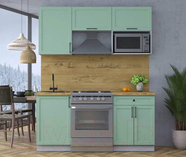 Изображение товара Кухонный гарнитур Интерлиния Тренд 1.7В (мята/мята/дуб бунратти)