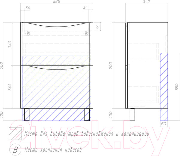 Изображение товара Тумба под умывальник Vigo Glem 600-0-2