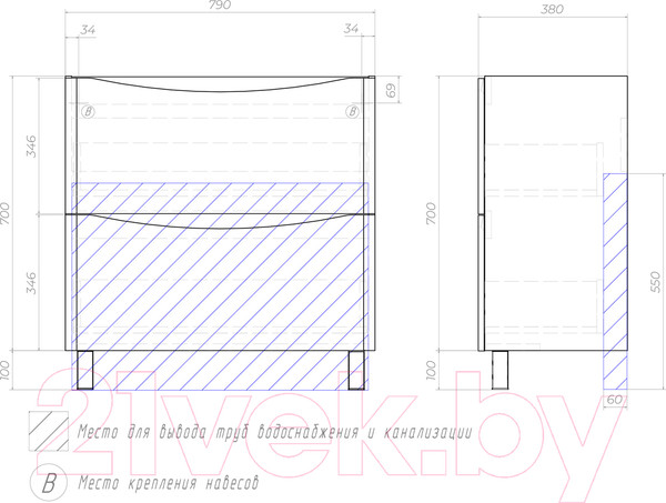 Изображение товара Тумба под умывальник Vigo Glem 800-0-2