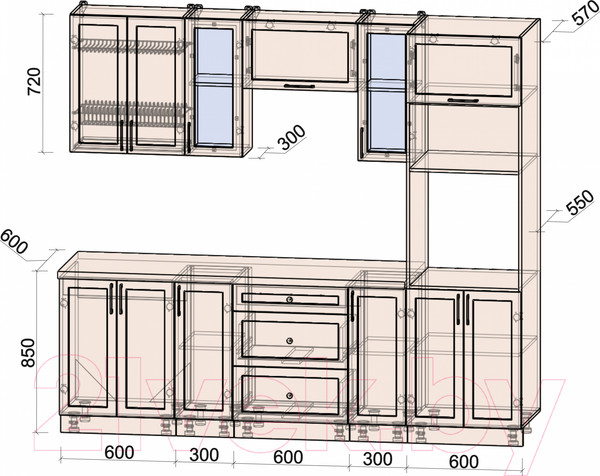 Изображение товара Кухонный гарнитур Интерлиния Тренд 2.4В (белый/белый/кастилло темный)