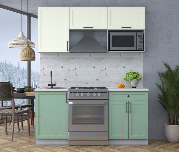 Изображение товара Кухонный гарнитур Интерлиния Тренд 1.7В (мята/белый/бискайская сосна)