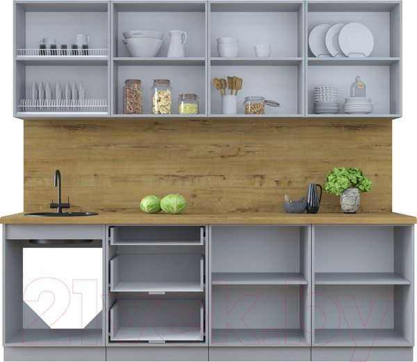 Изображение товара Кухонный гарнитур Интерлиния Тренд 2.4В (мята/белый/бискайская сосна)