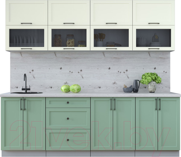 Изображение товара Кухонный гарнитур Интерлиния Тренд 2.4В (мята/белый/бискайская сосна)