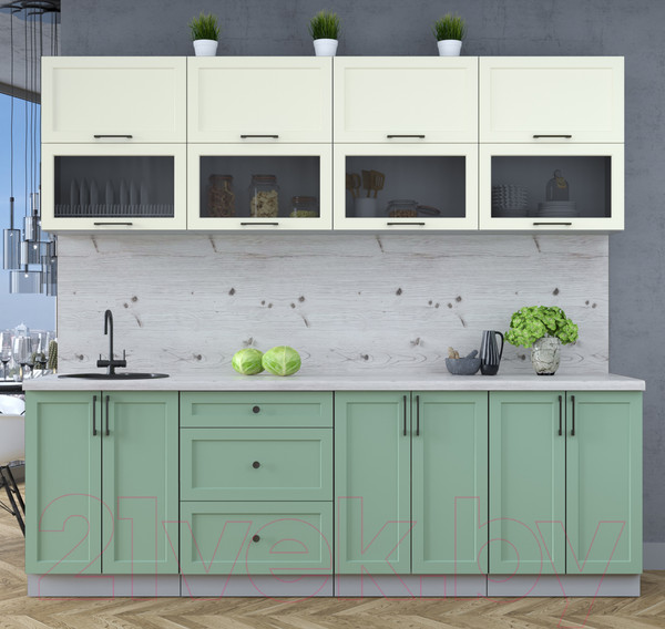 Изображение товара Кухонный гарнитур Интерлиния Тренд 2.4В (мята/белый/бискайская сосна)