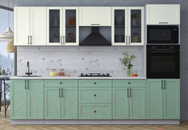 Изображение товара Кухонный гарнитур Интерлиния Тренд 3.0В (мята/белый/бискайская сосна)