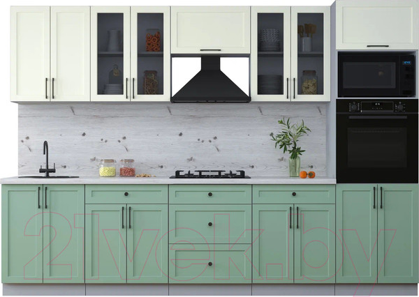 Изображение товара Кухонный гарнитур Интерлиния Тренд 3.0В (мята/белый/бискайская сосна)