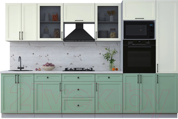 Изображение товара Кухонный гарнитур Интерлиния Тренд 3.2В (мята/белый/бискайская сосна)