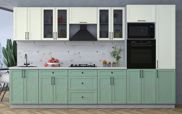 Изображение товара Кухонный гарнитур Интерлиния Тренд 3.4В (мята/белый/бискайская сосна)