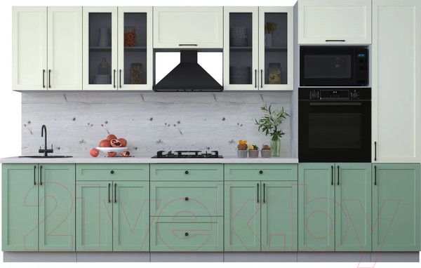 Изображение товара Кухонный гарнитур Интерлиния Тренд 3.4В (мята/белый/бискайская сосна)