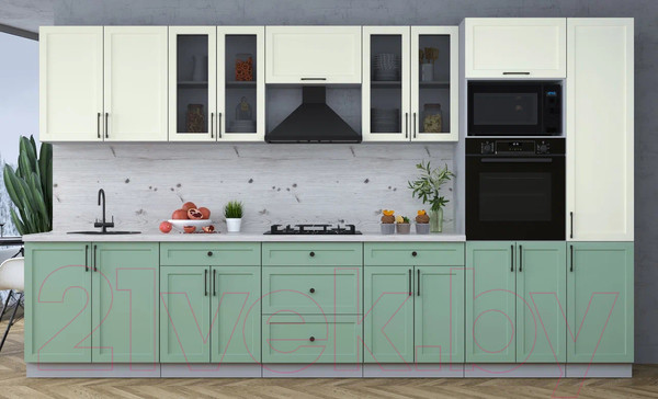 Изображение товара Кухонный гарнитур Интерлиния Тренд 3.6В (мята/белый/бискайская сосна)
