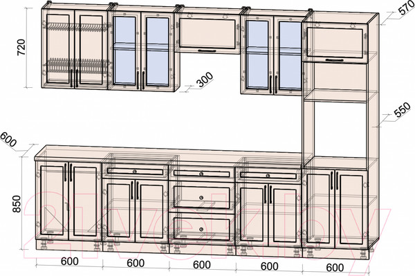 Изображение товара Кухонный гарнитур Интерлиния Тренд 3.0В (пепел/пепел/опал светлый)