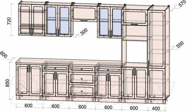 Изображение товара Кухонный гарнитур Интерлиния Тренд 3.4В (мята/мята/дуб бунратти)