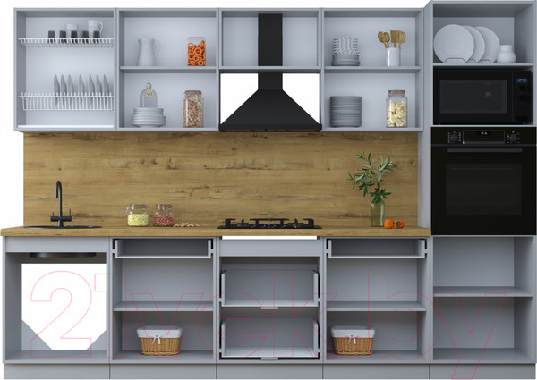 Изображение товара Кухонный гарнитур Интерлиния Тренд 3.0В (пепел/пепел/опал светлый)