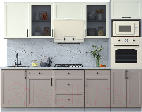 Изображение товара Кухонный гарнитур Интерлиния Тренд 2.7В (луна/белый/серый каспий)