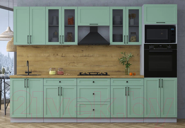 Изображение товара Кухонный гарнитур Интерлиния Тренд 3.0В (мята/мята/дуб бунратти)
