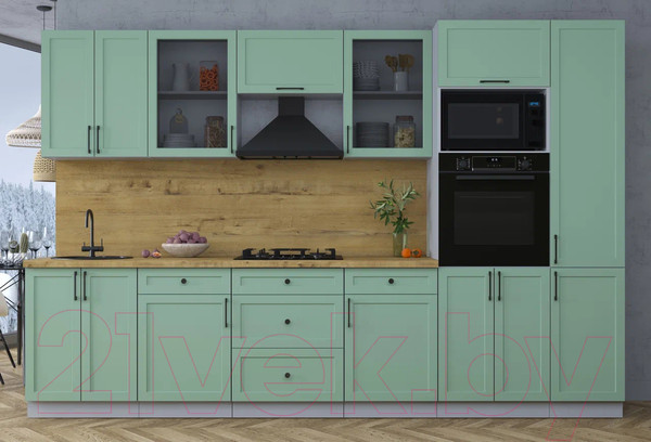 Изображение товара Кухонный гарнитур Интерлиния Тренд 3.2В (мята/мята/дуб бунратти)