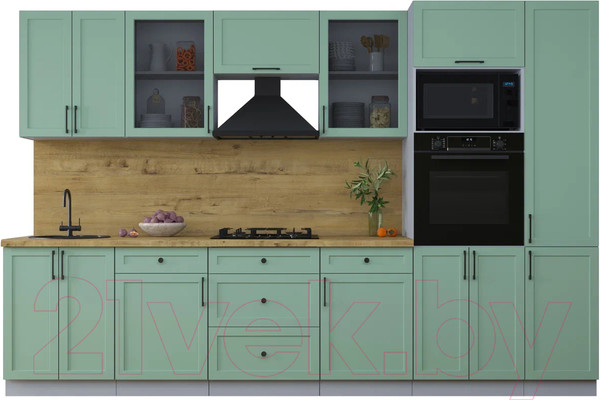 Изображение товара Кухонный гарнитур Интерлиния Тренд 3.2В (мята/мята/дуб бунратти)