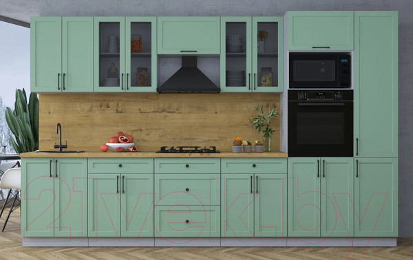 Изображение товара Кухонный гарнитур Интерлиния Тренд 3.4В (мята/мята/дуб бунратти)