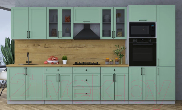 Изображение товара Кухонный гарнитур Интерлиния Тренд 3.6В (мята/мята/дуб бунратти)