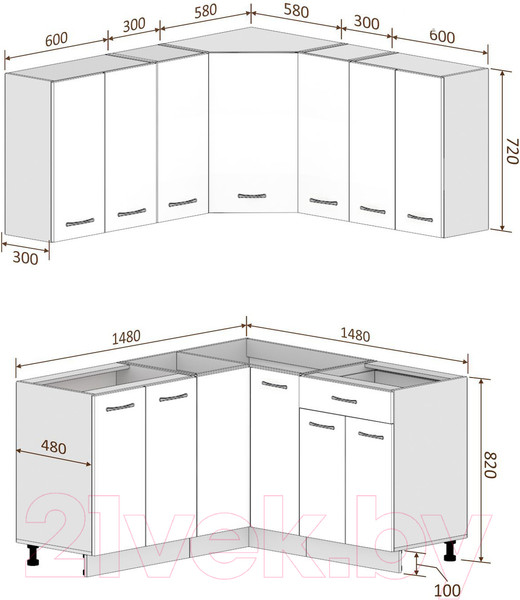 Изображение товара Кухонный гарнитур Кортекс-мебель Корнелия Лира 1.5x1.5 без столешницы (дуб сонома)