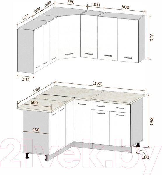 Изображение товара Кухонный гарнитур Кортекс-мебель Корнелия Лира 1.5x1.7 (дуб сонома/венге/мадрид)