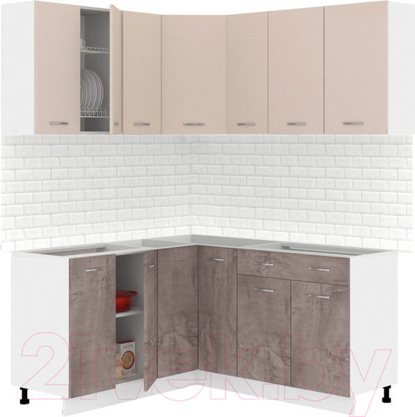 Изображение товара Кухонный гарнитур Кортекс-мебель Корнелия Лира 1.5x1.7 без столешницы (капучино/оникс)