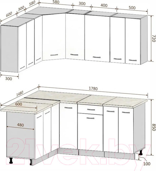 Изображение товара Кухонный гарнитур Кортекс-мебель Корнелия Лира 1.5x1.8 (дуб сонома/венге/дуб бунратти)