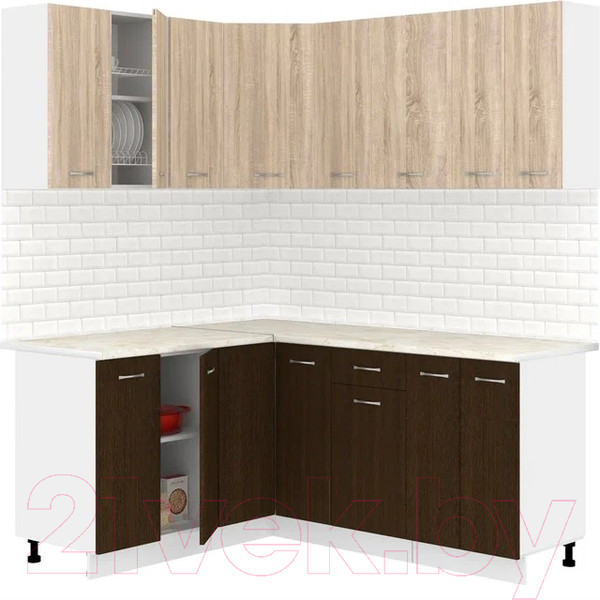Изображение товара Кухонный гарнитур Кортекс-мебель Корнелия Лира 1.5x1.8 (дуб сонома/венге/королевский опал)