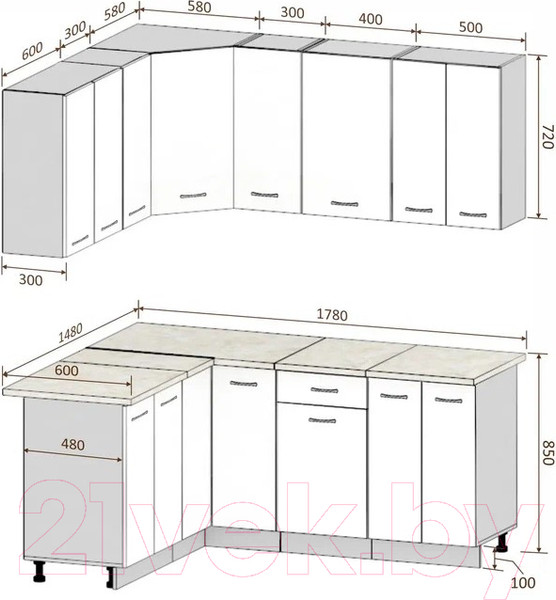 Изображение товара Кухонный гарнитур Кортекс-мебель Корнелия Лира 1.5x1.8 (дуб сонома/венге/королевский опал)