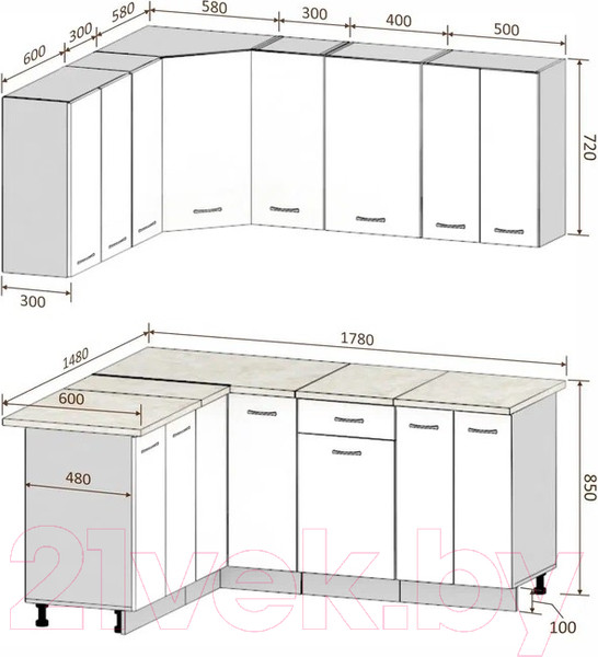 Изображение товара Кухонный гарнитур Кортекс-мебель Корнелия Лира 1.5x1.8 (дуб сонома/дуб бунратти)