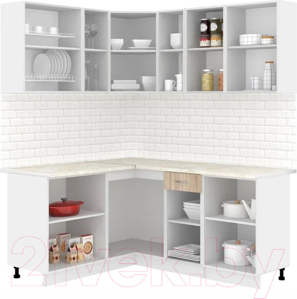 Изображение товара Кухонный гарнитур Кортекс-мебель Корнелия Лира 1.5x1.8 (дуб сонома/королевский опал)