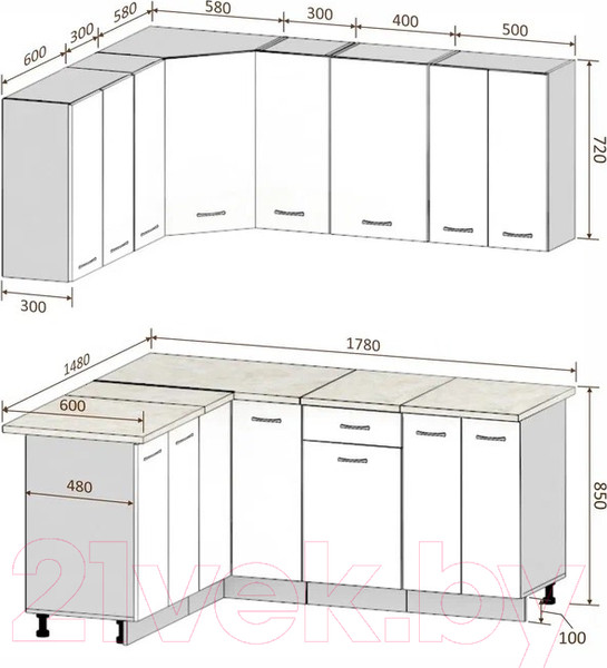 Изображение товара Кухонный гарнитур Кортекс-мебель Корнелия Лира 1.5x1.8 (дуб сонома/мадрид)