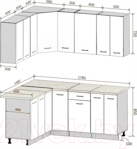 Изображение товара Кухонный гарнитур Кортекс-мебель Корнелия Лира 1.5x1.8 (дуб сонома/марсель)