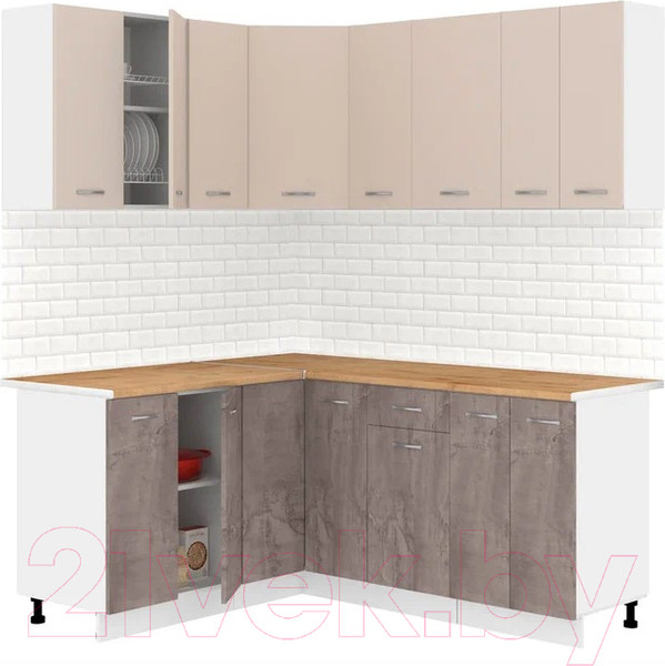 Изображение товара Кухонный гарнитур Кортекс-мебель Корнелия Лира 1.5x1.8 (капучино/оникс/дуб бунратти)