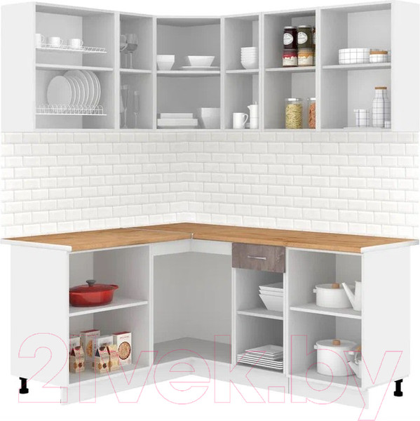 Изображение товара Кухонный гарнитур Кортекс-мебель Корнелия Лира 1.5x1.8 (капучино/оникс/дуб бунратти)