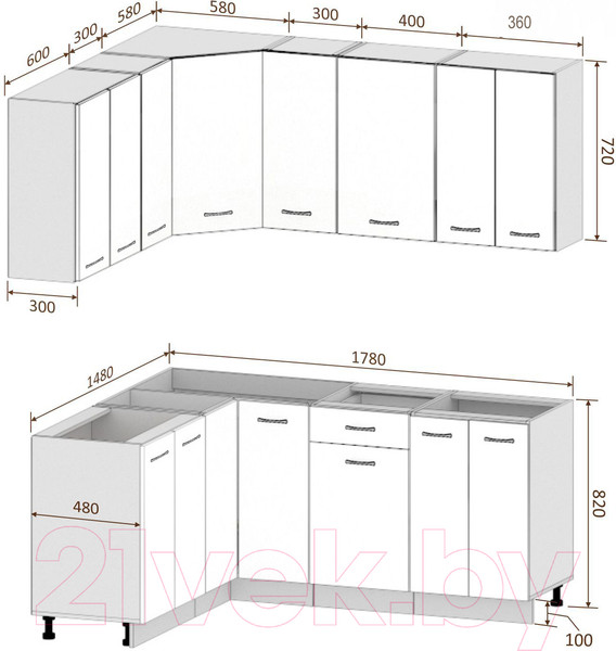 Изображение товара Кухонный гарнитур Кортекс-мебель Корнелия Лира 1.5x1.8 без столешницы (капучино/оникс)