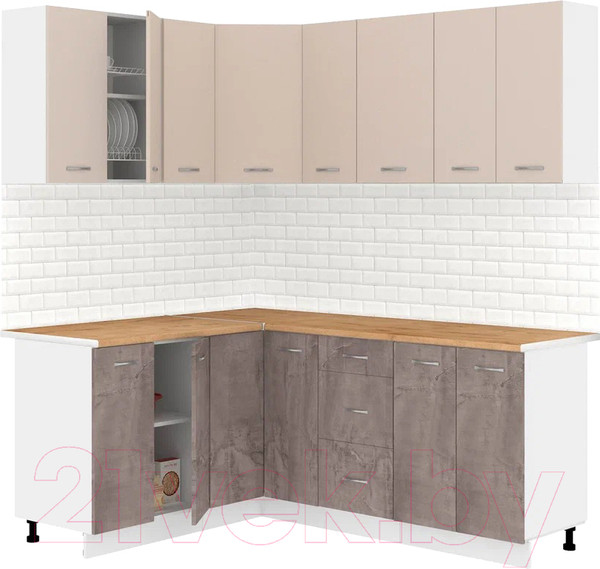 Изображение товара Кухонный гарнитур Кортекс-мебель Корнелия Лира 1.5x1.9 (капучино/оникс/дуб бунратти)